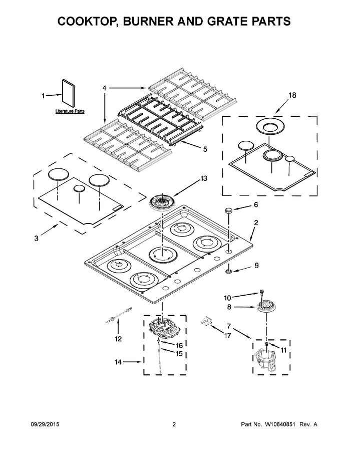 Cooktop Burner Grate Assembly, Side W10583860 parts